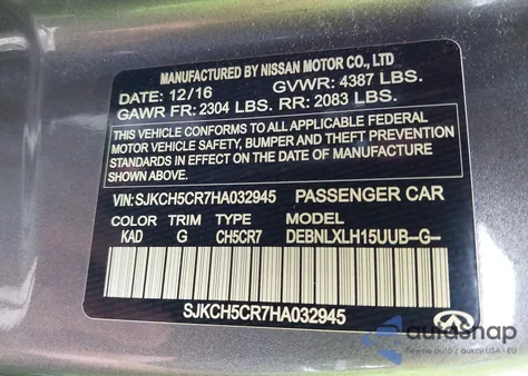 2017 Infiniti Qx30 Luxury из США, поврежденный, VIN SJKCH5CR7HA032945